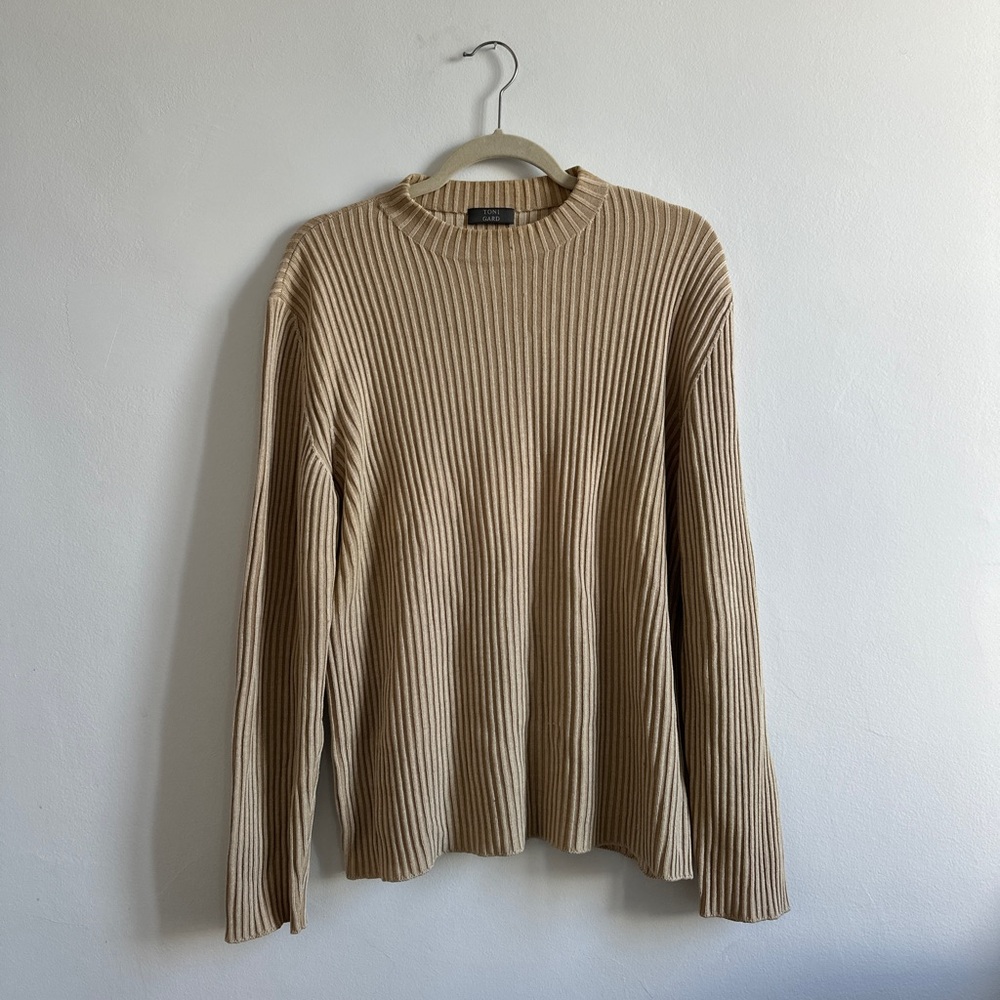 Men's Cotton Merino Wool Vintage 60s mid century Tan Ribbed Sweater